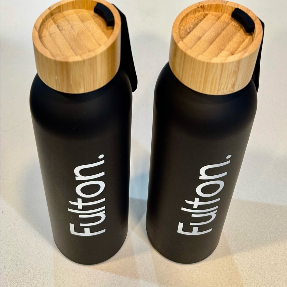 2 Bottles Set_Fulton Black Water Bottles with Bamboo Lid_NWT